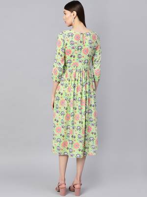 Green floral_print Gathered Yoke Dress 3