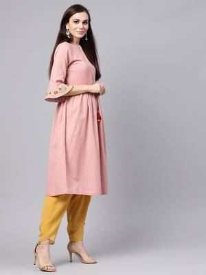 Pink Embroidered Drawstring Kurta 4