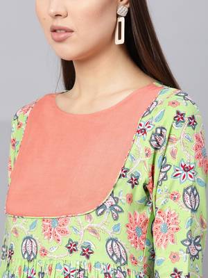 Green floral_print Gathered Yoke Dress 5