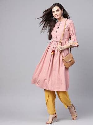 Pink Embroidered Drawstring Kurta 6