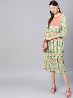 Green floral_print Gathered Yoke Dress 6