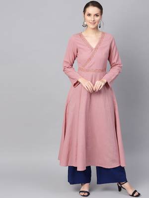 Pink Embroidered Wrap Flared Kurta Dress 1
