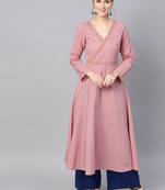 Pink Embroidered Wrap Flared Kurta Dress