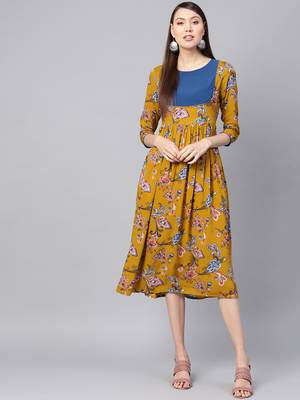 Mustard Paisley Gathered Yoke Dress 1