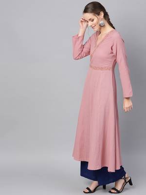 Pink Embroidered Wrap Flared Kurta Dress 2