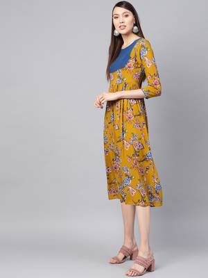 Mustard Paisley Gathered Yoke Dress 2