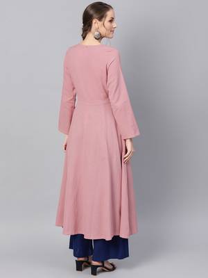 Pink Embroidered Wrap Flared Kurta Dress 3