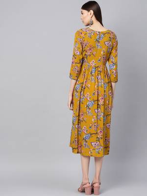 Mustard Paisley Gathered Yoke Dress 3