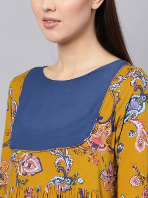 Mustard Paisley Gathered Yoke Dress 4