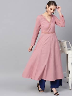 Pink Embroidered Wrap Flared Kurta Dress 5