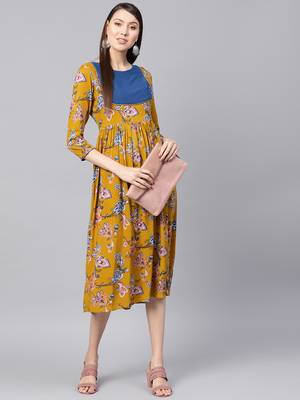 Mustard Paisley Gathered Yoke Dress 5