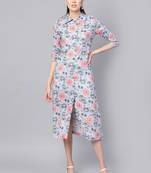 Blue floral_print Collared Shirt Maxi
