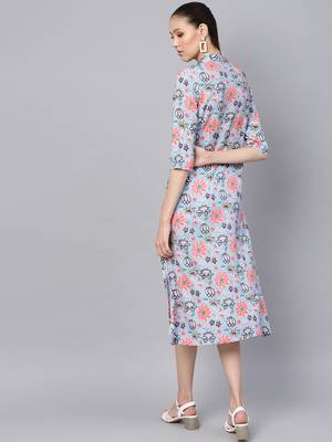 Blue floral_print Collared Shirt Maxi 3
