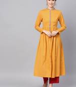 Mustard Embroidered Front Open Kurta