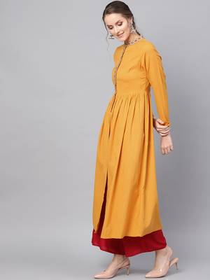 Mustard Embroidered Front Open Kurta 2