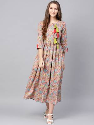 Grey Orange floral_print Gathered Maxi 1