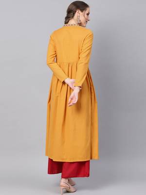 Mustard Embroidered Front Open Kurta 3
