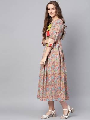 Grey Orange floral_print Gathered Maxi 2
