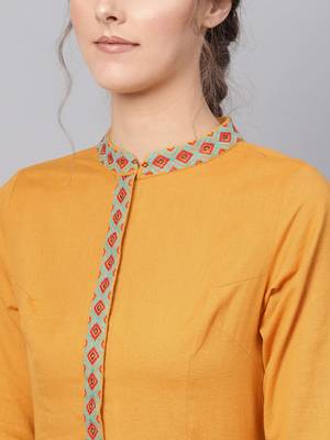 Mustard Embroidered Front Open Kurta 5