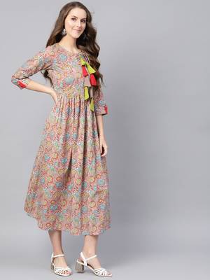 Grey Orange floral_print Gathered Maxi 4