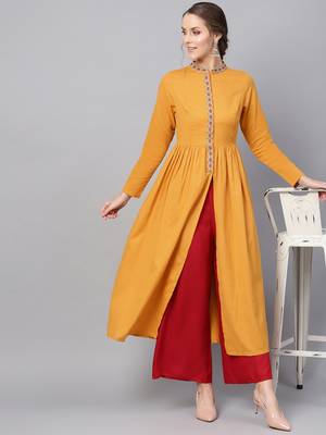 Mustard Embroidered Front Open Kurta 6
