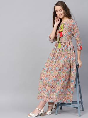 Grey Orange floral_print Gathered Maxi 6