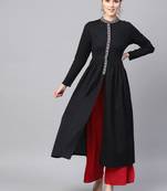 Black Embroidered Front Open Kurta