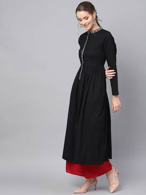 Black Embroidered Front Open Kurta 2
