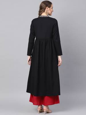Black Embroidered Front Open Kurta 3