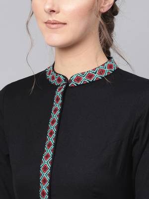 Black Embroidered Front Open Kurta 4