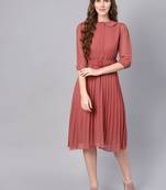 Rose Pink Peterpan Belted Pleated Midi Dress