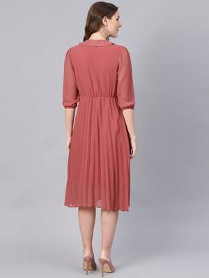 Rose Pink Peterpan Belted Pleated Midi Dress 3