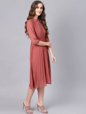 Rose Pink Peterpan Belted Pleated Midi Dress 4
