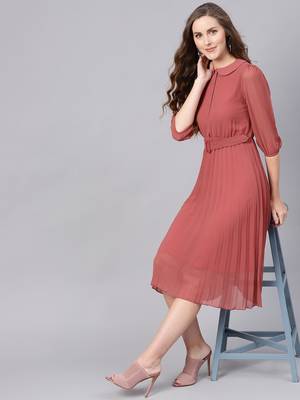 Rose Pink Peterpan Belted Pleated Midi Dress 6