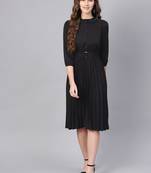 Black Peterpan Belted Pleated Midi Dress
