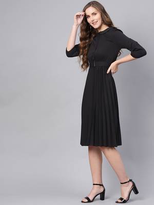 Black Peterpan Belted Pleated Midi Dress 2