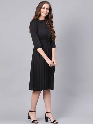 Black Peterpan Belted Pleated Midi Dress 4