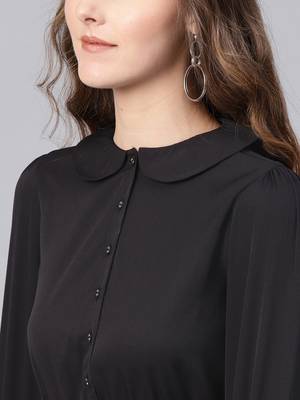 Black Peterpan Belted Pleated Midi Dress 5