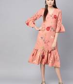 Pink floral_print Frill Hem Wrap Dress