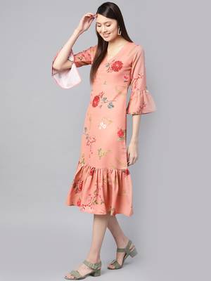 Pink floral_print Frill Hem Wrap Dress 2
