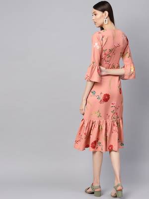 Pink floral_print Frill Hem Wrap Dress 3