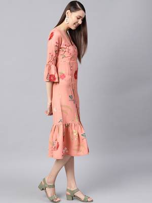 Pink floral_print Frill Hem Wrap Dress 4