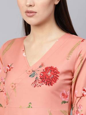 Pink floral_print Frill Hem Wrap Dress 5