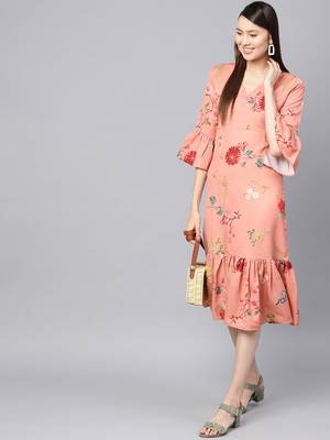 Pink floral_print Frill Hem Wrap Dress 6