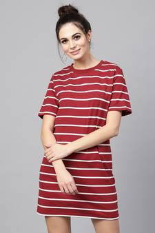 Maroon White Stripe Shift Dress
