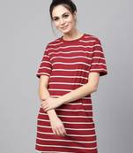 Maroon White Stripe Shift Dress