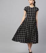 Black Check Front Open Flared Midi