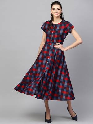multicolorCheck Front Open Flared Midi 1