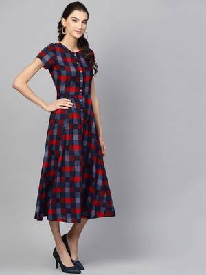 multicolorCheck Front Open Flared Midi 2