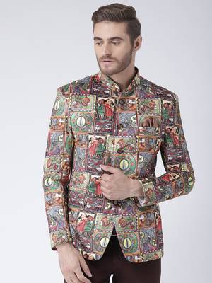 Multicolor Printed Polyester Stitched Men Blazers 1